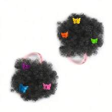 3 Inch Fluffy Afro Puff Hair Buns, 2PCS Y2K Kinky Curly Synthetic Hair Extensions With Colorful Butterfly Clips, Instant Volume Hair Accessories For Women - 彩色 - 查看 10