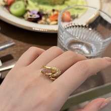 閃耀水滴交織璀璨透明梨形CZ女款戒指 婚禮精緻珠寶禮物 - 金色 - 查看 7