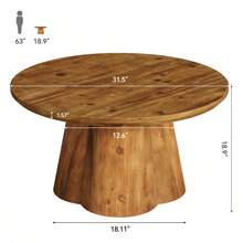 LITTLE TREE Coffee Table, Round Coffee Table For Living Room, Solid Wood Center Table, Small Farmhouse Coffee Table For Apartment Small Space, Brown - 棕色 - 查看 2