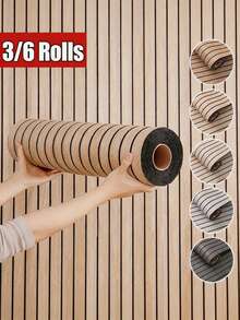 Meoky 3/6 捲 300*40cm/118*15.7in 3D 溝槽格紋牆板自黏式壁紙,視覺上提升天花板高度,自黏防水防潮,可拆卸,無縫拼接,耐污易清潔,適用於電視背景牆、沙發背景、床頭牆、走廊、玄關、店面、工作室、大廳、浴室、客廳及翻新 - GS002-棕木 - 查看 2