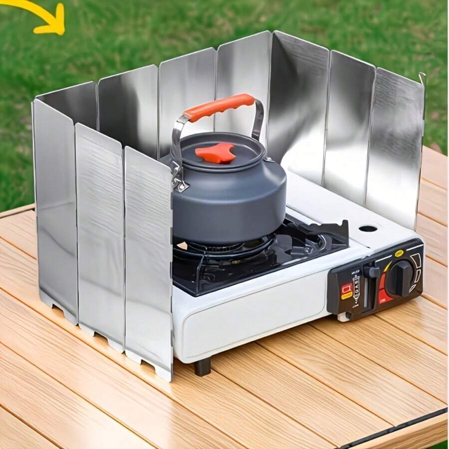 Ultralight Foldable Camping Stove Windshield, 8-Plate Stainless Steel Windscreen, Windproof & Heat Gathering Shield For Outdoor Camping Cooking  - Multicolor - View 1