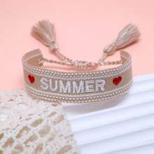 1pc Pulseira Criativa Bordada "SUMMER" Feita à Mão Tecida Estilo Boémio de Praia e Viagem, Adequada para Amigos, Família, Estudantes, Festivais, Festas, Viagens - Caqui - Ver 5