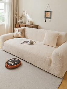 1pc Jacquard Sofa Cover, Plush Fabric Multi-Purpose Full Coverage Sofa Protector, Holiday Decor Stretch Fitted Sofa Slipcover, Suitable For 1/2/3/4 Seater Combination Sofa And Straight Sofa - Beige - View 6