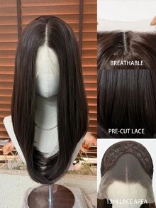 [MONEET SECRET] 13*4 Chocolate Brown 14inch Stright Synthetic Lace Adults Wigs Middle Part Natural Wave Wig Heat Resistant Cosplay Party Daily Wig For Women And Girls - Chocolate Brown - View 4
