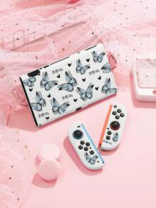 Vintage Illustration Blue Butterfly & Heart Pattern Design Switch2 (2025)/Switch NS/Switch OLED Compatible Game Console Accessory Set, Protective Case/Dock Cover/Carrying Bag/12-Card Holder, TPU Soft Shell, Beautiful & Practical, Portable Stand, Travel-Friendly, Shockproof, Scratch-Resistant, Stain-Resistant, Fashionable Romantic Gift - View 22
