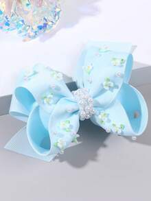1件女孩用 grosgrain 緞帶蝴蝶結與花朵裝飾髮夾，亮面珍珠鱷魚夾，可愛髮飾，適合日常配戴、婚禮、派對、度假、禮物，青少年髮夾 - 藍色 - 查看 4
