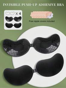 2pcs Invisible Lift Bra, Women Backless Strapless Bra, Seamless Self-Adhesive Breast Petals Pasties, Suitable For Wedding Dress, Skin Color & Black - Multicolor - View 29