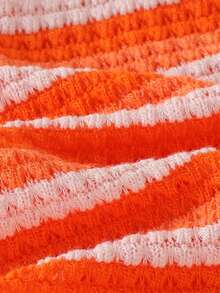 Baby Girls' Summer Sweet Set, Orange & White Striped Waffle Romper + Ruffle Hem Shorts 2pcs, Soft & Cute Loose Comfortable, Suitable For Daily Outings, Vacation, Summer Outdoor Play, Photography, Party - Orange - View 6
