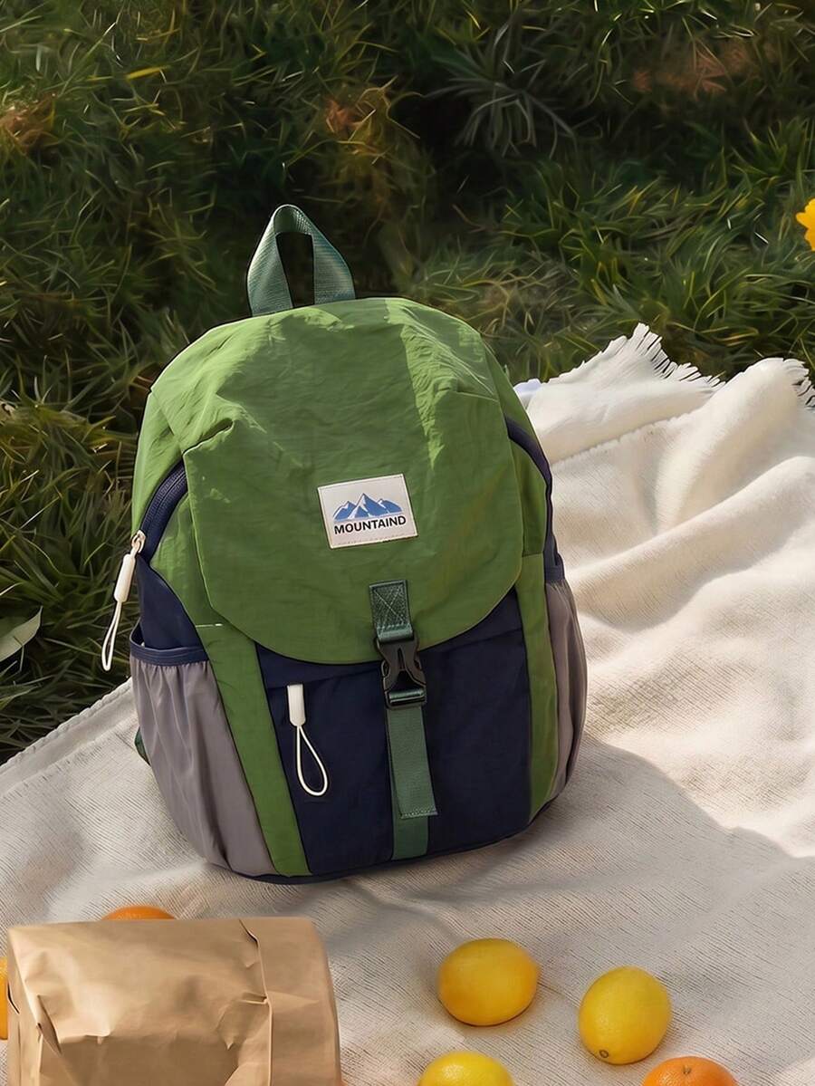 戶外配色拼接後背包，山系風格露營輕量後背包，大容量通勤學生書包