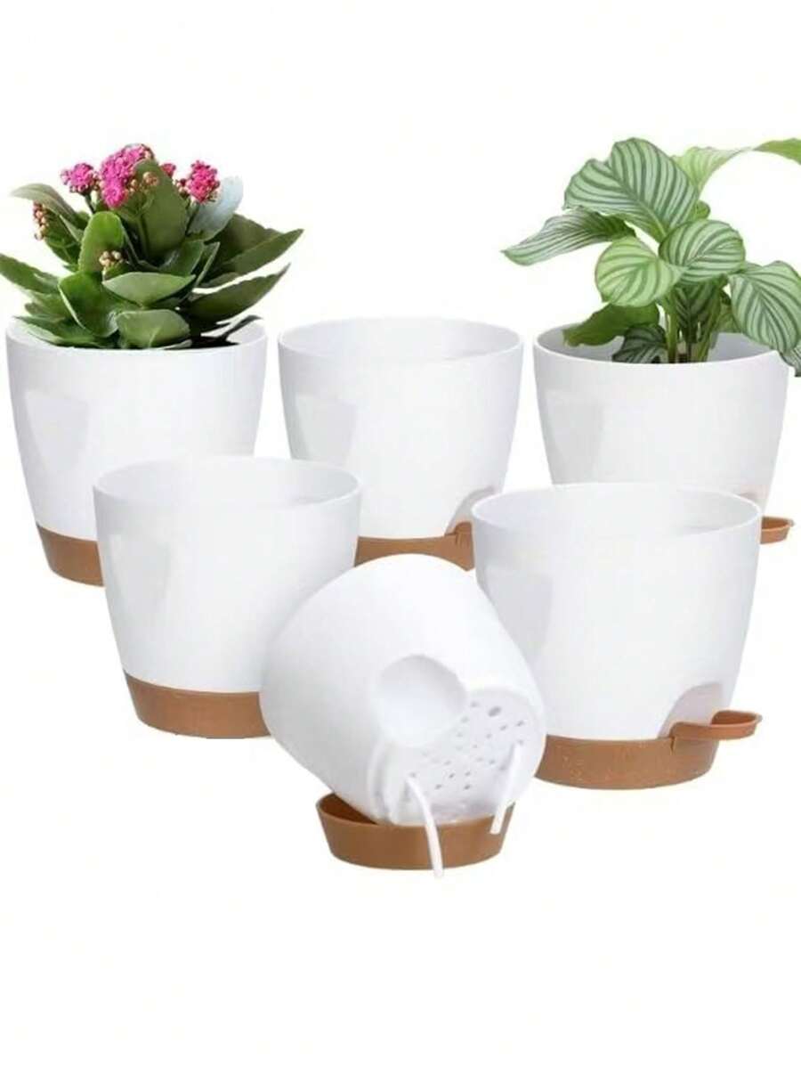5pcs Modern Minimalist Self-Watering Flower Pots, Multi-Color Options, Round Planters With Drainage Holes, Suitable For Indoor And Outdoor Use - Fits All Indoor Plants And Flowers (Plants Not Included), Home & Living/Outdoor & Garden, Garden Planters
