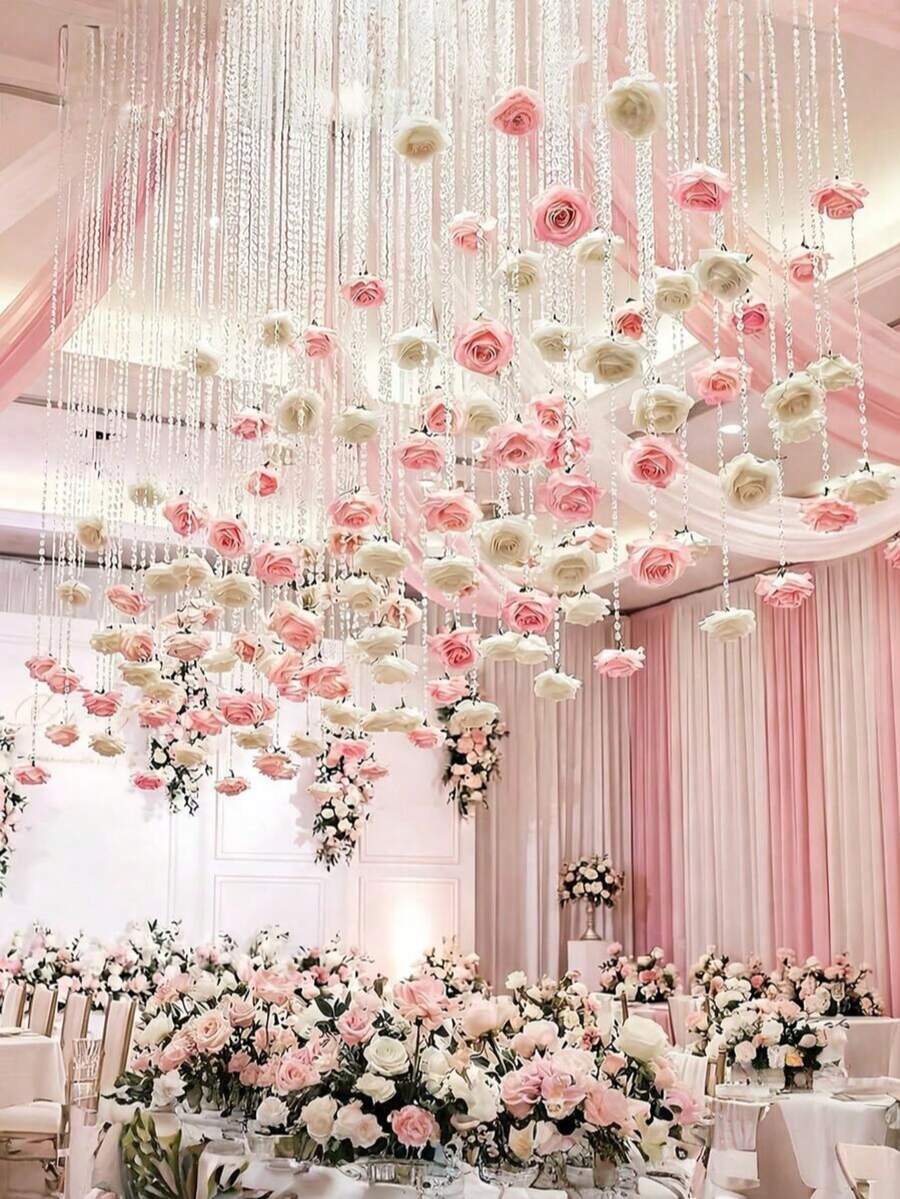 10-Piece Set / Crystal-Embellished Wedding Rose Garland - Artificial Rose Decorations Perfect For Weddings, Engagement Ceremonies, Bridal Showers, And Valentine's Day Parties