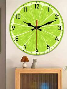 1 Pc 10 Inch/12 Inch Chic Lemon Design Silent Quartz Wall Clock - Round Wooden Clock For Bedroom, Living Room, Office, Kitchen & Bathroom Decor - Battery Operated (AA Battery Not Included),Home Decor Living Room,Living Room Decor,Wall Decor, - Multicolor - View 2