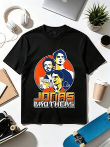 Jonas Brothers retro popbandskonst-stil musiktröja. Mjuk, lös och avslappnad t-shirt för vardagsbruk. - Svart - Visa 1