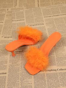 Sandalias de tacón alto para mujer con punta cuadrada y punta abierta, piel sintética naranja, sandalias de fiesta de tacón de aguja nuevas para verano - naranja - Ver 4