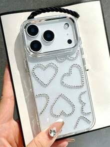 New Fashion 3D Bling Rhinestone Heart Phone Case Compatible With IPhone 17 16 15 14 13 11 12 Pro Max 16 Plus Creative Aesthetics Clear Shell - Clear - View 2