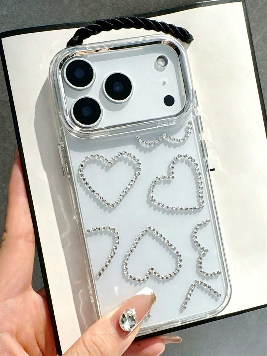 New Fashion 3D Bling Rhinestone Heart Phone Case Compatible With IPhone 17 16 15 14 13 11 12 Pro Max 16 Plus Creative Aesthetics Clear Shell