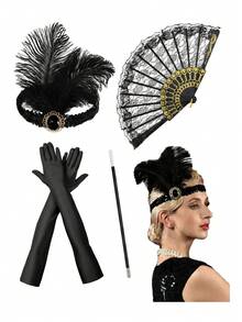 復古 1920 年代 Flapper 風格服裝套裝 爵士派對穿搭配件 萬聖節舞會配件 羽毛頭飾 + 蕾絲扇 + 長手套 + 道具手杖 主題派對穿搭 適用於萬聖節/化裝舞會 復古晚餐/雞尾酒會 新年/除夕主題派對 復古攝影/人像 - 彩色 - 查看 7