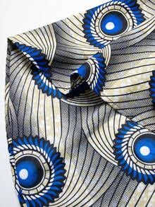 African Wax Print Mid-Waist Flared Midi Skirt With Asymmetrical Hem - Multicolor - View 9