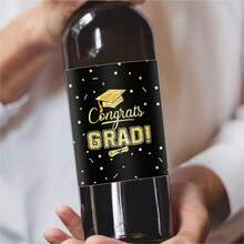 9pcs/27pcs Set Graduation Wine Bottle Labels, Black & Gold Congratulations Graduation Stickers, Graduation Party Wine Bottle Decor - Multicolor - View 2