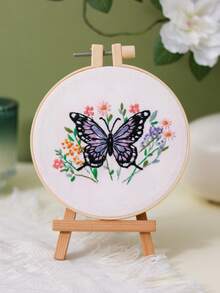 1套手工刺繡套裝，含圖案與說明書，蝴蝶與花卉十字繡套裝，適合成人初學者，DIY十字繡套裝含繡框、針線，3款可選 - F款材料包 - 查看 6