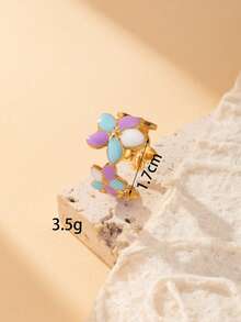 1pc Dopamine Macaron Glazed Stainless Steel Open Ring, Sweet Heart & Flower Design, Stackable Metal Ring, Girly Style Accessory, Adjustable Size - Yellow Gold - View 17
