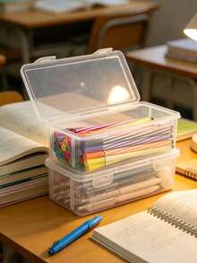 1pc Clear Stackable Plastic Pencil Box With Secure Snap Lid Large Capacity Marker Gel Pen Coloring Pencil Storage Organizer Portable Desktop Drawer Container Multi-Use For School Student Office Artist Craft Jewelry Small Gadget Storage Holder - Multiple Styles - View 7