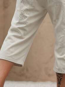 Men's Casual 3/4 Length Pants, Lightweight Breathable Summer Holiday Style - Beige - View 4