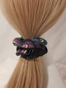 1pc Bohemian Style Peacock Feather Print Elastic Hair Scrunchie, Retro Y2K Vibe Daily Hair Accessory Ponytail Hair Ties Elastics Rubber Bands - Multicolor - View 6
