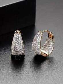 1 Pair Women's Earrings, Minimalist Basket Water Drop Hoop Earrings With Synthetic Zirconia Inlay, Elegant Versatile Fashionable Ear Clips - Earrings - View 5