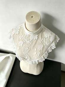 1 pièce Faux col de châle en dentelle pour femme, col de chemise de style élégant et décontracté, peut être associé à des t-shirts, des pulls, des sweats-shirts, peut couvrir la poitrine - Blanc - Voir 8