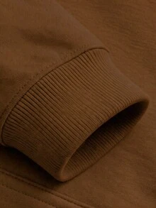 Blusa De Frio Moletom Liso Bolso Capuz Estilo Canguru Moleton Casual Casaco Algodão Quente Confortável Inverno - Marrom - Visão 4