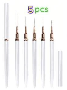 5 pièces/set - 1 pièce Stylo pour nail art à pointe ultra fine, convient pour les designs précis. Le stylo de conception artistique peut dessiner des lignes longues et des détails, tailles 4/8/12/20/25 mm - Noir - Voir 11