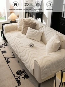 1Pc Minimalist 3D Wavy Sherpa Sofa Cover, Pet-Friendly Non-Slip Couch Protector, Soft Skin-Friendly Furniture Slipcover - Multiple Styles - View 4