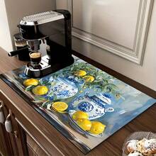 1pc Vintage Blue And White Porcelain Lemon Pattern Kitchen Mat, Non‑Slip Waterproof Countertop Protector Mat, Oil‑Resistant Heat‑Resistant Coffee Bar Decor Mat, Stylish Farmhouse Style Table Mat For Kitchen Counter, Coffee Station, Dining Room Decor, Easy To Clean Kitchen Accessory - Multicolor - View 11