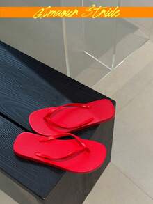 Women's Red Flip Flops, Lightweight Casual Pool/Beach Slippers, Solid Red Color Quick-Dry Beach Sandals, Basic Red Flip Flops Comfortable For Summer - Red - View 5