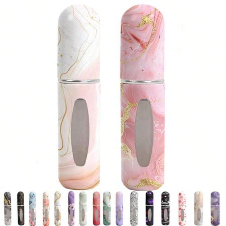 Perfume Travel Refillable Bottle Portable Mini Sper, Empty Perfume Bott Wit Patterns, Refill Pump Traveling And Outgoing, 2 Pcs Pack Of 5 Ml Wite And Pink - 白色和粉紅色 - 查看 1