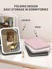 PU LED Makeup Mirror, Foldable Desktop Makeup Mirror With Light, 3 Lighting Modes Infinite Touch Dimming Makeup Mirror, Desktop Mirror, USB Rechargeable Makeup Mirror, Durable PU Leather Travel Makeup Mirror, Student Dorm Office Desktop Portable Makeup Mirror, Birthday Graduation Gift Home Decor - Multicolor - View 11