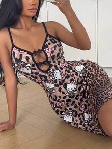 SANRIO 1pc Hello Kitty Pink Casual Cute & Comfortable Minimalist Slip Dress For Women - Black - View 7