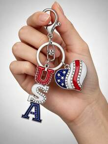 1 pieza Llavero colgante con tema rojo, blanco y azul, adecuado para mochilas, llaves y anillos de llaves de coche, perfecto como regalo para maestros o regalo de agradecimiento del 4 de julio - multicolor - Ver 3