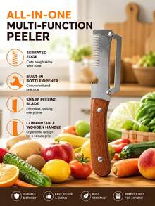 1pc Stainless Steel Peeler, Dual-Use Slicer & Julienne Cutter With Bottle Opener. Sharp, Sturdy And Ergonomic. Perfect For Home Use, Outdoor Cooking, Camping, RV, Picnic, Hiking And Road Trips. Ideal Kitchen Accessory And Thoughtful Fathers Day Gift. - Multicolor - View 8