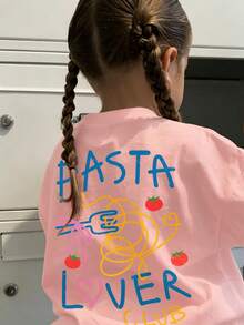 1pc Baby Girl Cute Long Sleeve T-Shirt, "PASTA LOVER CLUB" Print, Soft Fabric, Casual Style - Pink - View 6