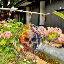 1pc Gorgeous Skull Print Metal 3D Rotating Wind Chime With 360° Rotating Hook, Creates Strong Dynamic Artistic Effect, Perfect For Decorating Yard, Balcony And Lawn, Unique Design Makes It An Ideal Gift For Friends And Family, Teacher Appreciation Gift, Perfect For Thanksgiving, Christmas, Halloween And Housewarming Gift, Halloween Decorations, Elearan (9.84in*9.84in) (Pendant Not Included), Random Style - A - View 5