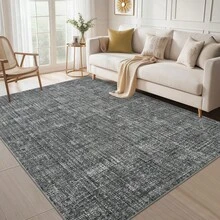 Neutral, Modern Rug For Living Room – Machine Washable, Soft Short Pile Rug – Non-Slip, Thin Rug For Bedroom, Dining Room, Kitchen - Dark Grey - View 4