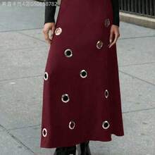 Fengyu Women's Clothing Store  Vestido negro de manga larga con diseño calado para mujer - Burdeos - Ver 1