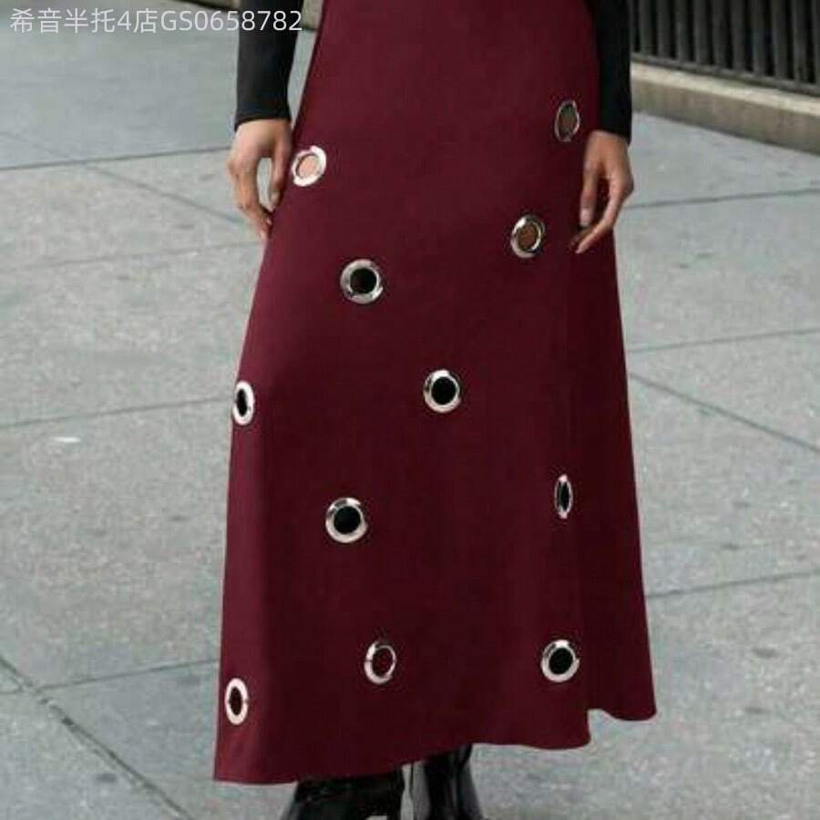 Fengyu Women's Clothing Store Vestido negro de manga larga con diseño calado para mujer - Burdeos - Ver 1
