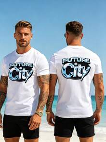 Outdoor Daily Wear Men T-Shirt Fashion Simple Round Neck Top - White - View 3