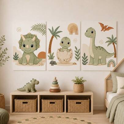 Trio quadrinhos Dino dinossauro boho quadro Decoração Quarto Bebê