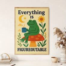 1件無框藝術 Everything Is A Figurative 海報：「Frog Coffee」語錄帆布畫，適用客廳、廚房、辦公室、房間、居家、房屋、復古、臥室裝飾，牆面裝飾，房間用品，家居用品，禮物，易於掛置 - 卡通 - 查看 3