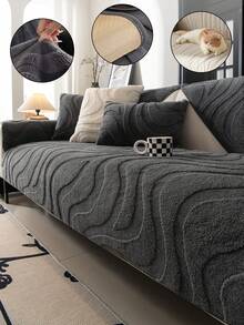 1Pc Minimalist 3D Wavy Sherpa Sofa Cover, Pet-Friendly Non-Slip Couch Protector, Soft Skin-Friendly Furniture Slipcover - Multiple Styles - View 11