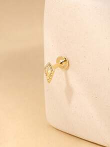 1Pc Asymmetric 925 Sterling Silver Earring Women Romantic Minimalist Stud Earring Flat Back Helix Cartilage For Daily Wear Wedding Party Engagement Christmas Gifts Fine Jewelry - Gold - View 2